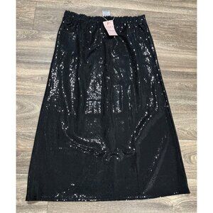 NEW Serra Black Sequin Long Skirt With Elastic Waistband Lined Women's Size M